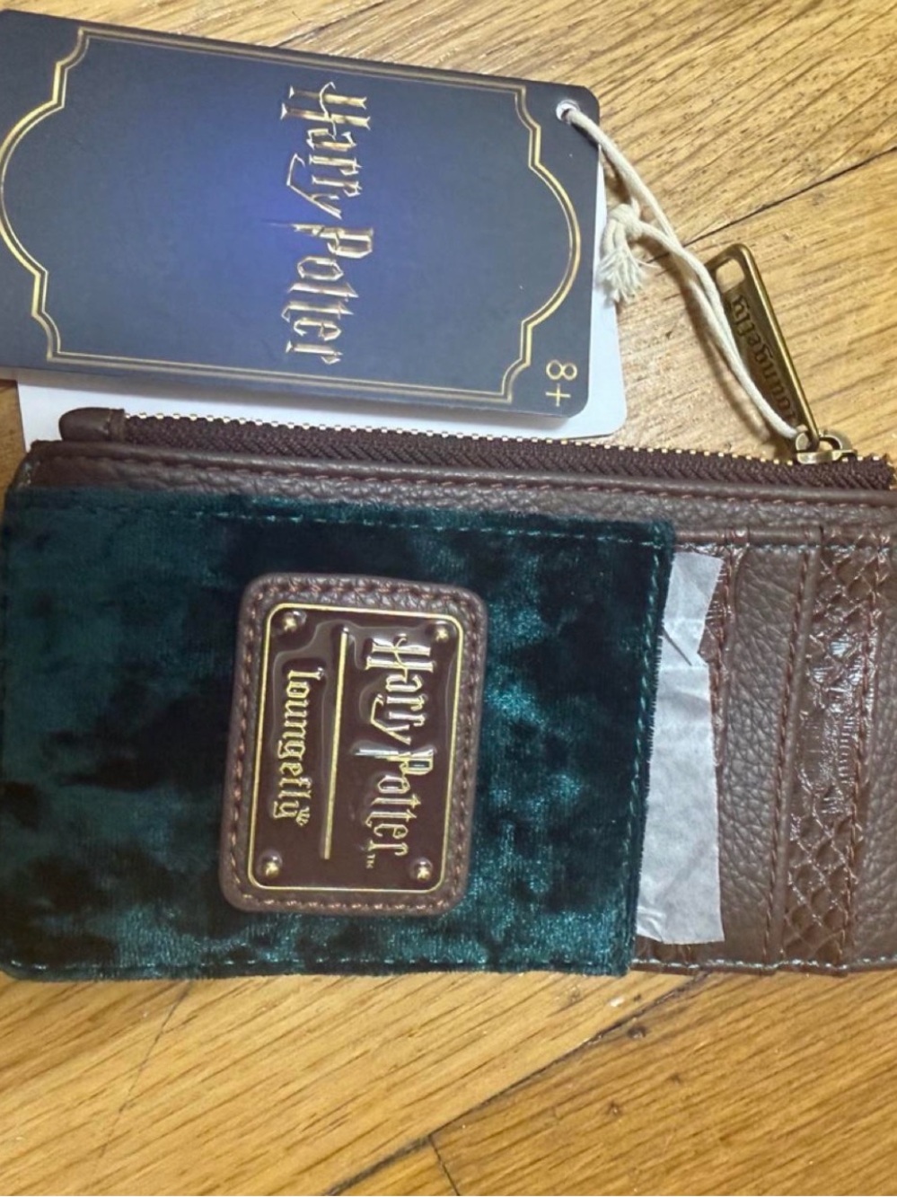 Warner Bros. Dark Green Velvet and Brown Leather Harry Potter Zip Wallet
